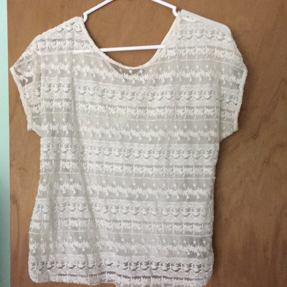 Cream lace top, sheer lace top,boho top forever 21